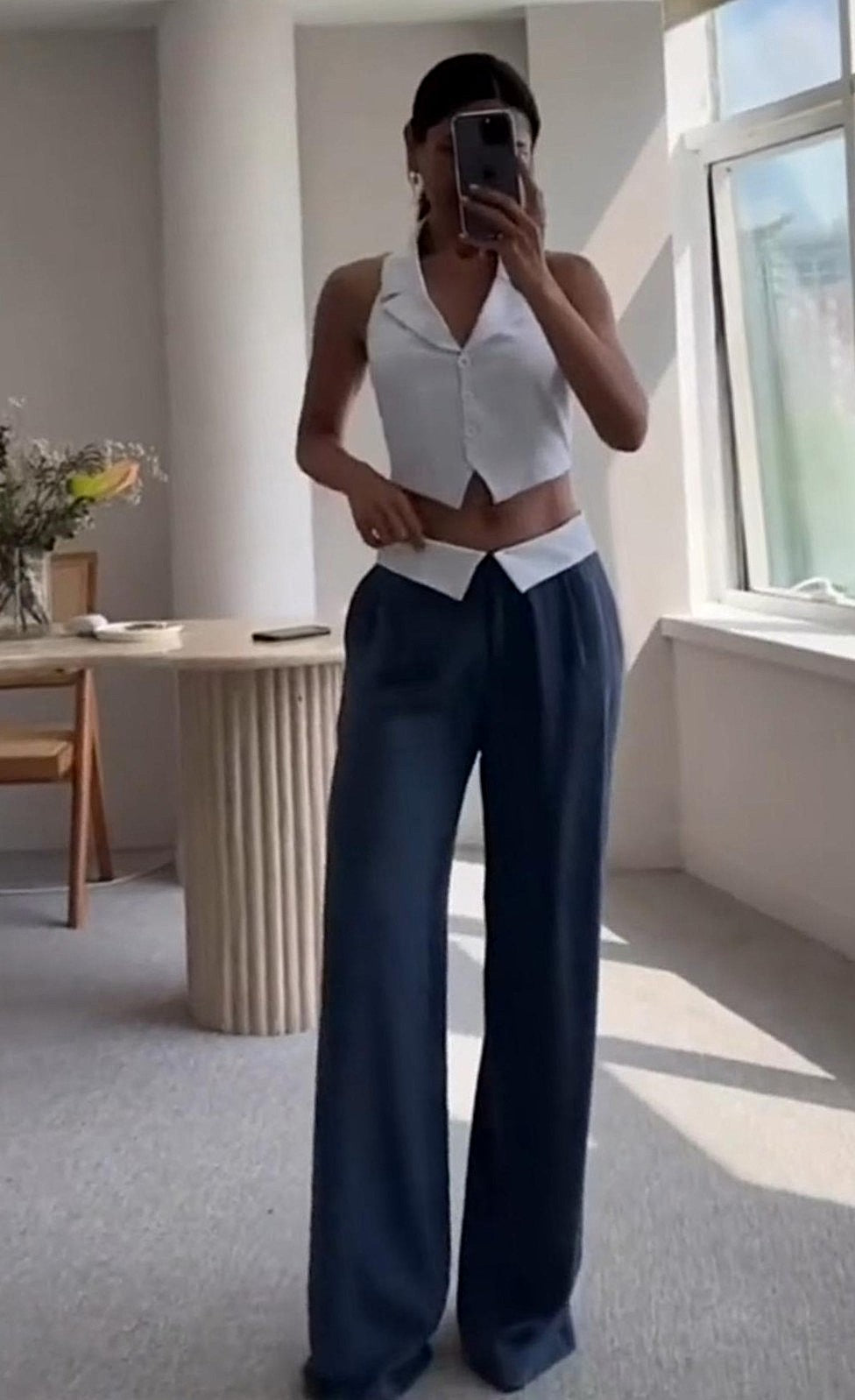 White Waistcoat with Navy Blue Pant