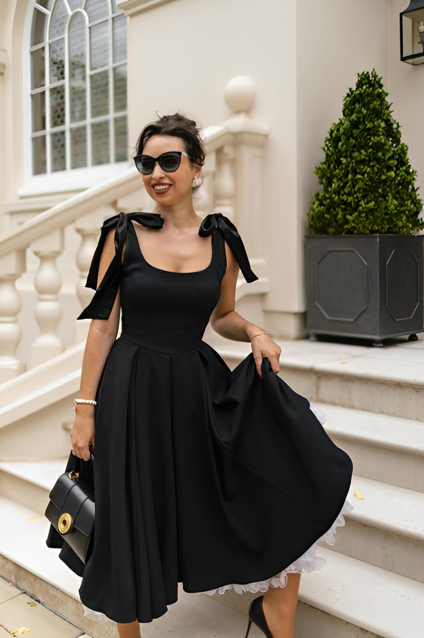 Bow Frill Black Dress