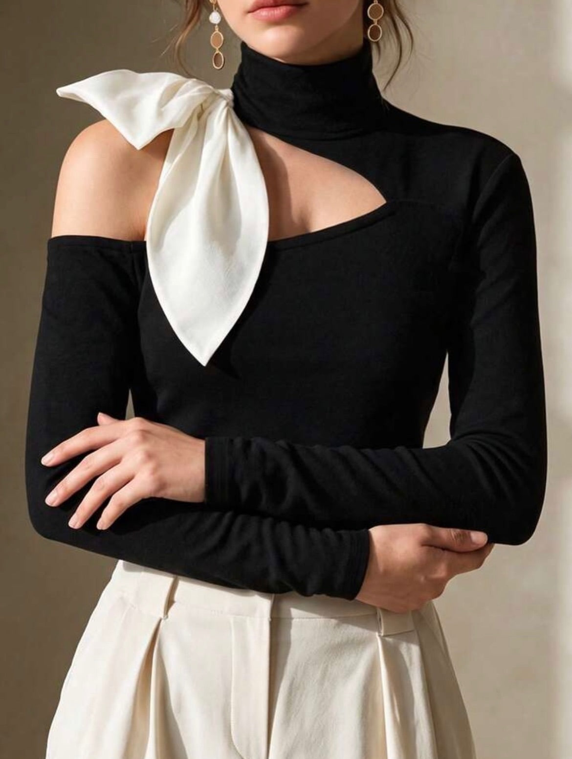 Black Cutout Mock-Neck Bodysuit