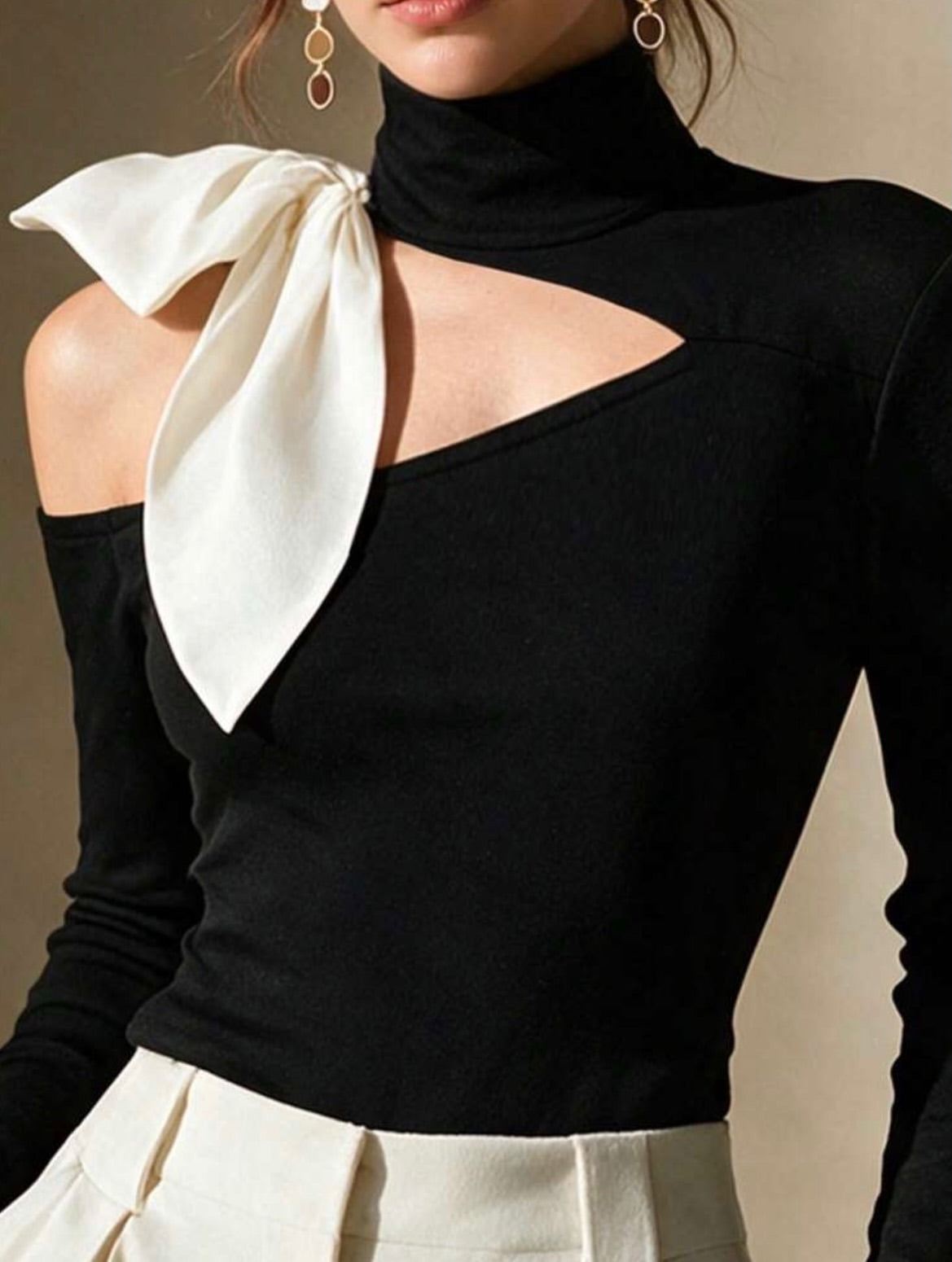 Black Cutout Mock-Neck Bodysuit