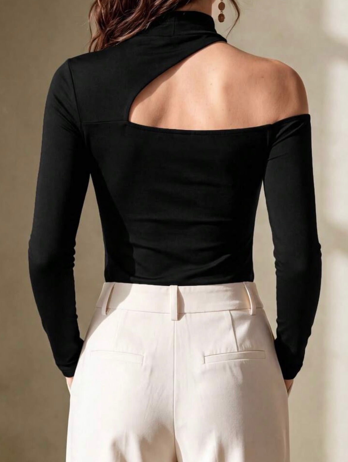 Black Cutout Mock-Neck Bodysuit
