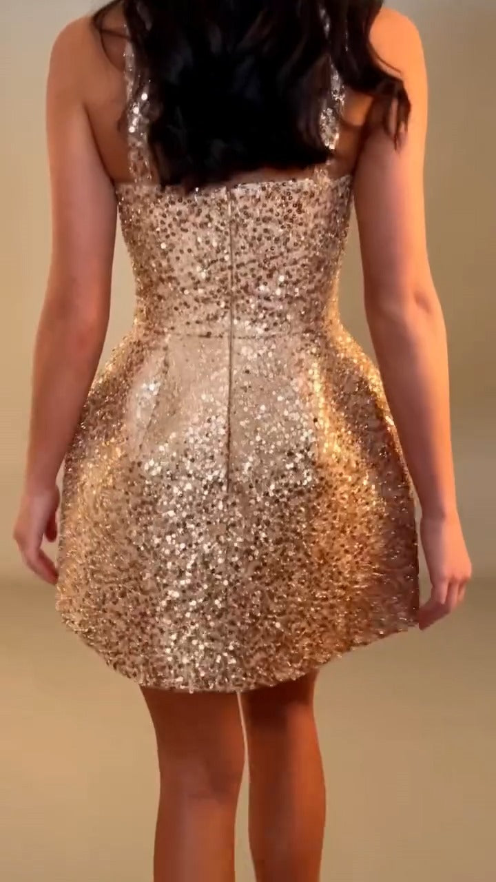 Golden Sequin Short Dress