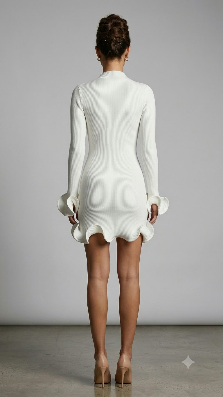 Ribbed Frill Short Dress