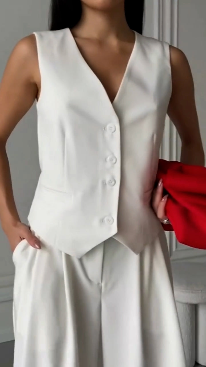 Valeria White Waistcoat With Pant