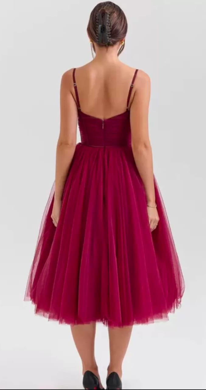 Wine Mesh Midi Dress