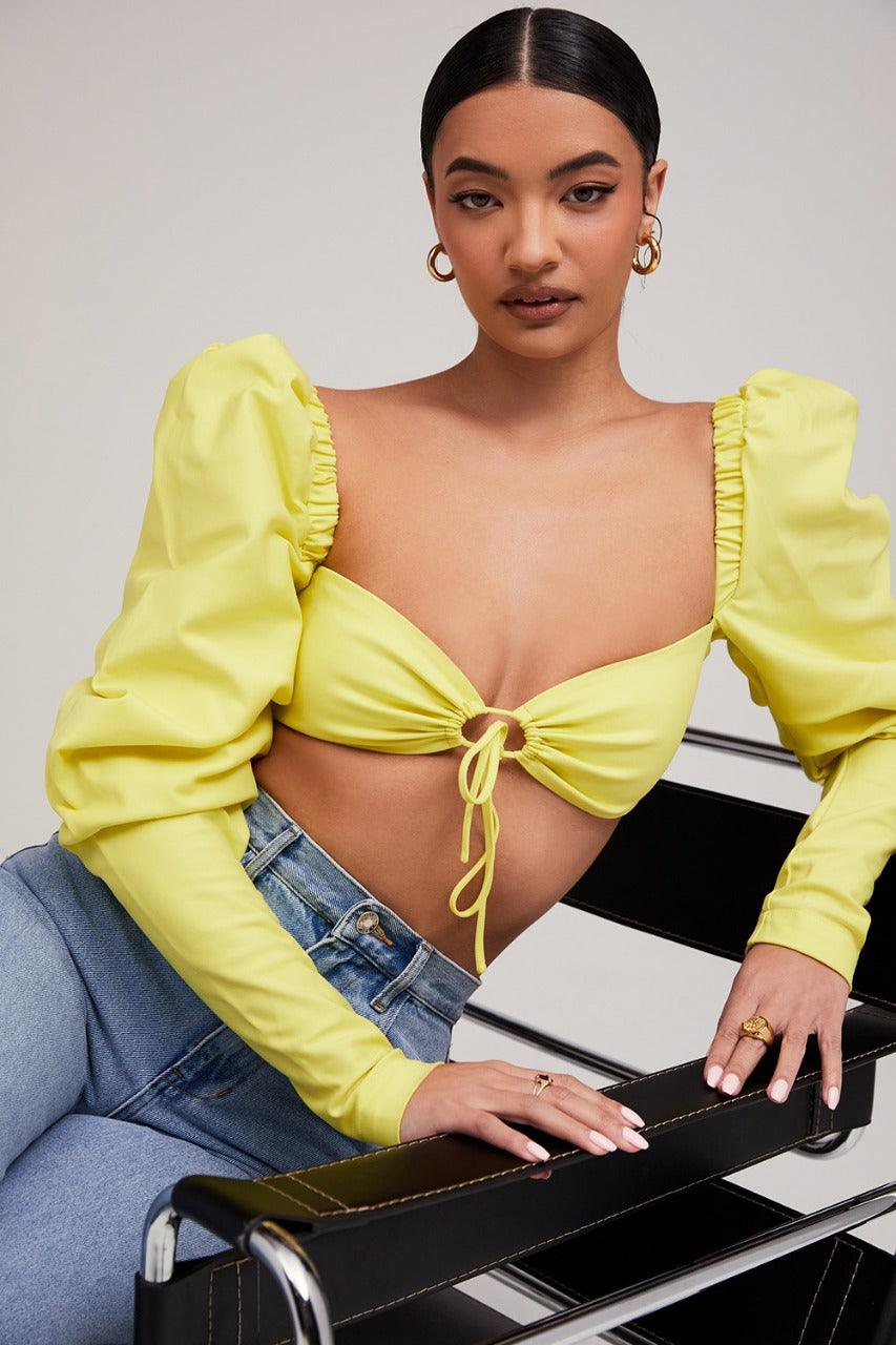 Yellow Balloon Sleeve Top For Women Online - Westo India